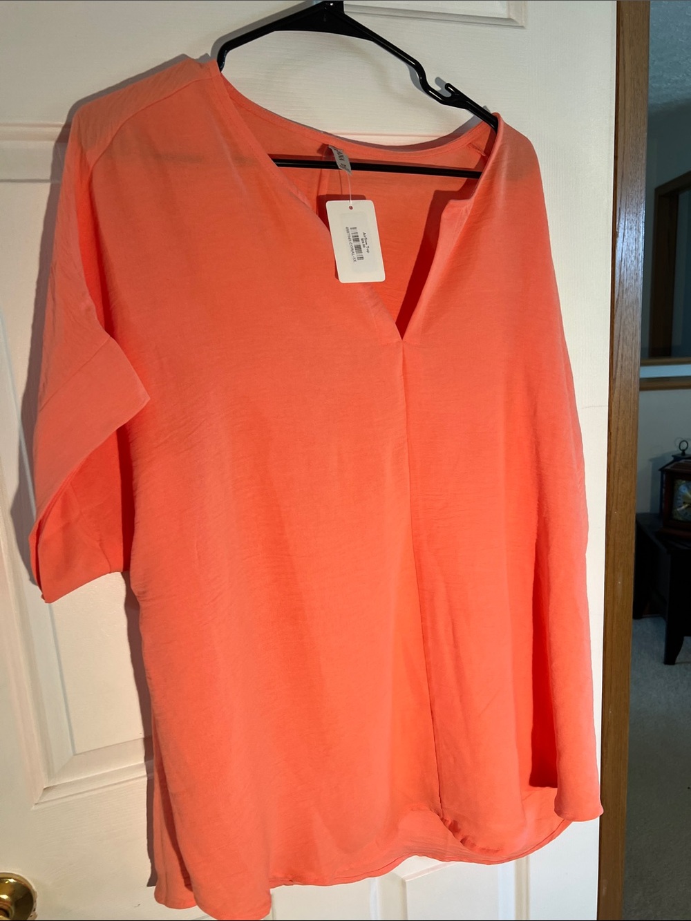 Relaxed Coral V-Neck Women’s Blouse
